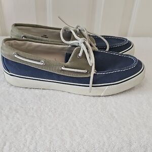 Sperry Top Sider Boat Shoe Lace Ups Blue & Gray with White Soles Size 10M EUC